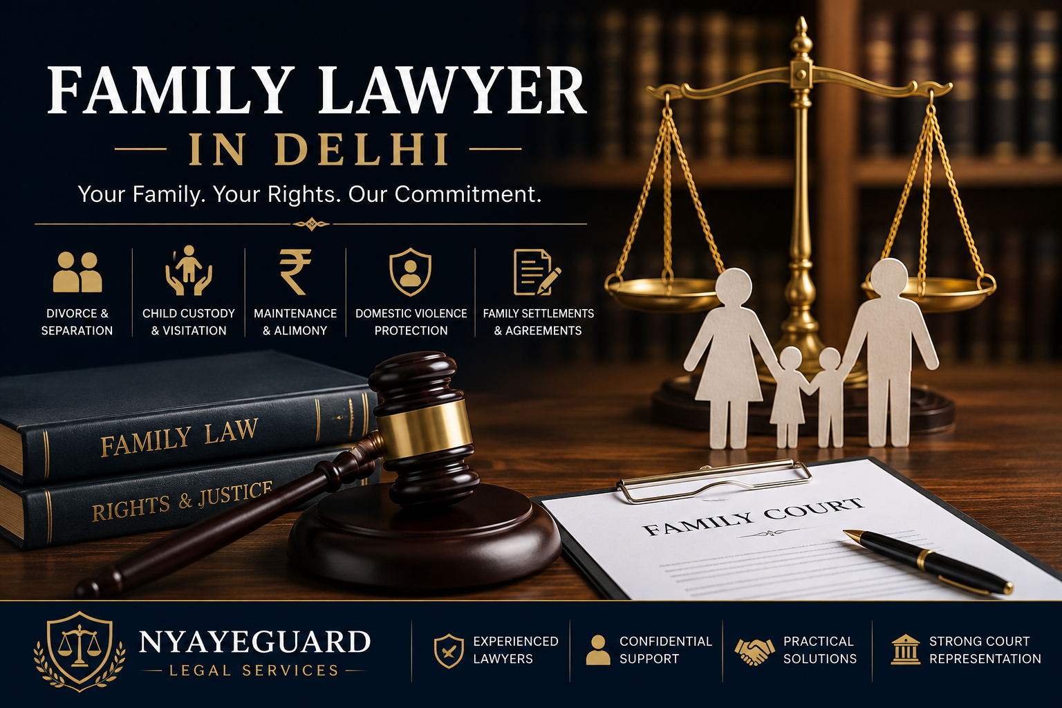 Family Lawyer in Delhi providing expert legal services for divorce, child custody, maintenance, domestic violence, family settlements, and Family Court representation.