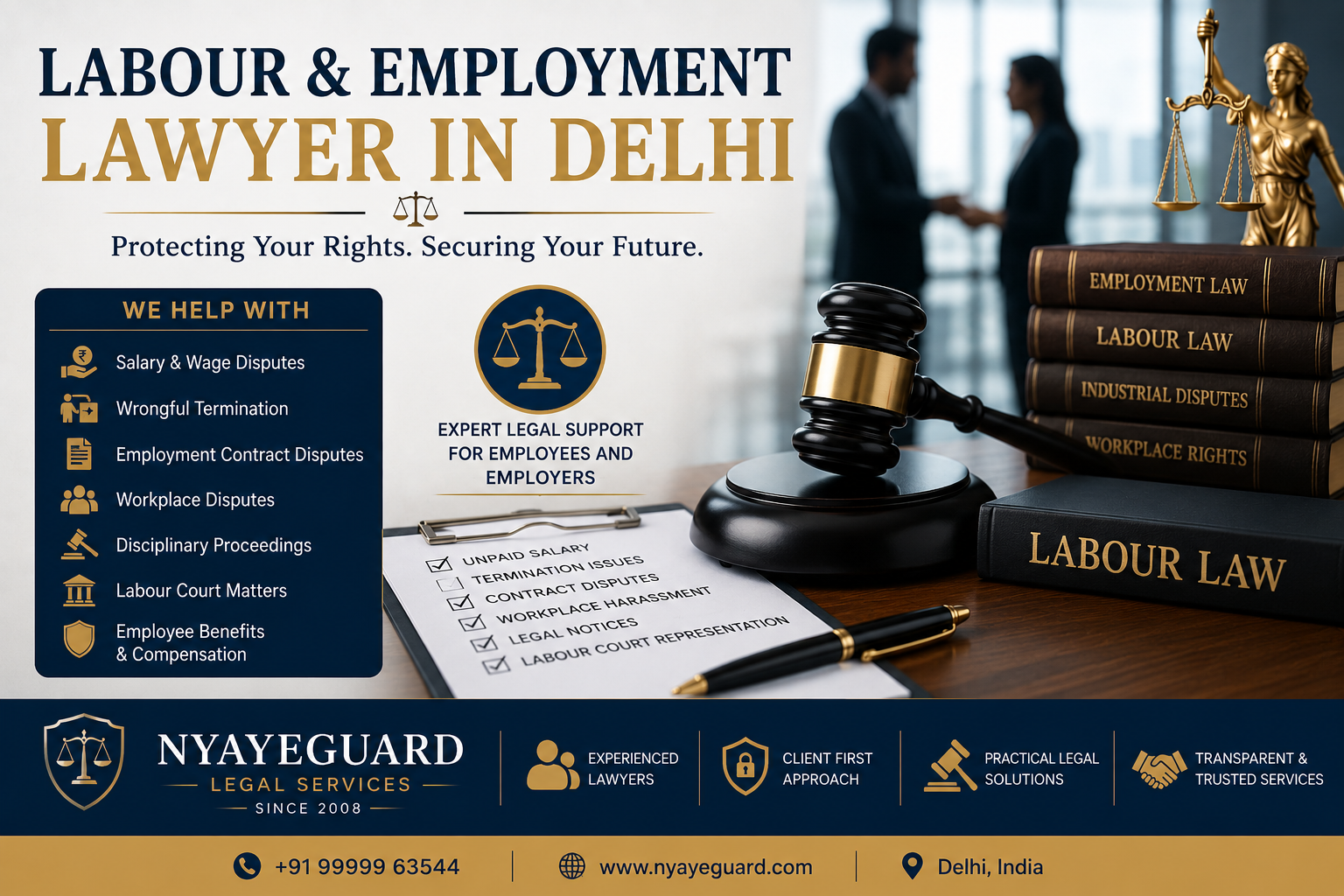 Labour Lawyer in Delhi providing legal assistance for salary disputes, wrongful termination, employment contracts, workplace disputes and labour court matters.